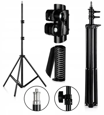 Immagine prodotto di Treppiede robusto per luci - Treppiede fotografico - 210 cm - Altezza regolabile - Alluminio - Capacità di carico: 5 kg - Adatto per luci LED e softbox