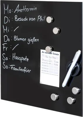 Productafbeelding van Magneetbord Glas - Memobord Beschrijfbaar - Afspraken Bijhouden - Inclusief Magneten - 35x35cm - Zwart