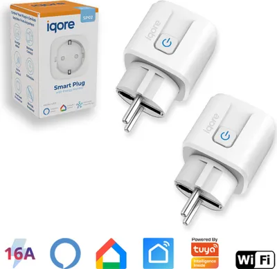 Produktbild von 2x iqore Intelligente WiFi WLAN Steckdose mit Strommessung und Sprachsteuerung, Timer, SmartLife App, Mini Smart Plug, Alexa & Google