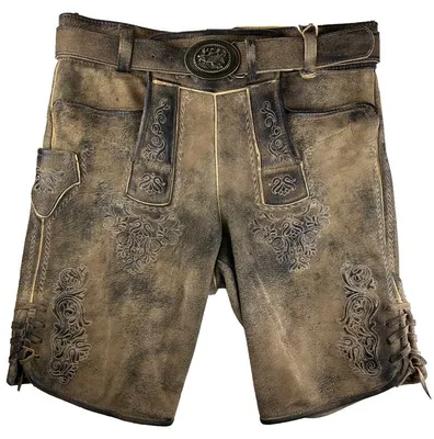Produktbild von MADDOX Kurze Herren Lederhose "Riessersee" mit Gürtel | Antik Bernstein Größe: 54