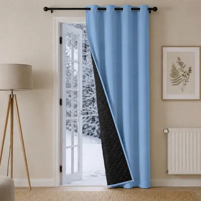 Produktbild von Thermovorhang Vorhang Kälteschutz Blickdicht Gardinen mit Ösen Verdunklungsvorhang Ösenschal Türvorhang, Blau, B132xH244cm