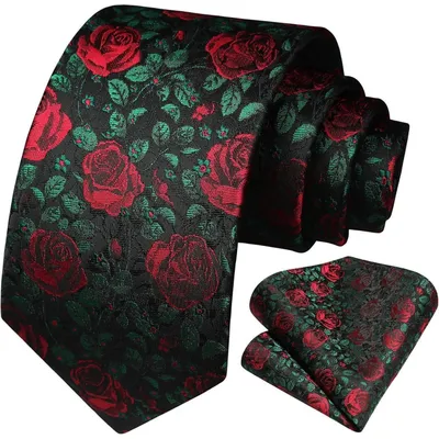 Productafbeelding van Herenset met zijden das en zakdoek, bloemenprint, zwart-roze. Inclusief 1 das en 1 zakdoek