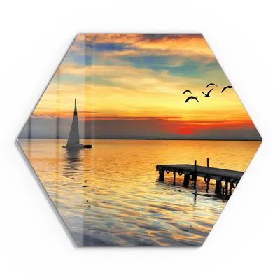 Produktbild von DEQORI Glasbild Echtglas 55x48 cm 'Abendidylle am See' Wandbild Bild modern Deko