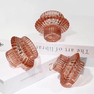 Produktbild von Kerzenständer Glas 3er Set Stabkerzen Teelichter Kerzenhalter Rötlich-braun