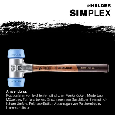 Produktbild von HALDER SIMPLEX Schonhammer Ø 50:40 mm TPE-soft blau mit Aluminiumgehäuse