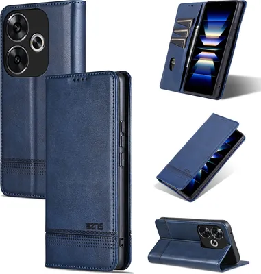 Produktbild von Leder Hülle für Xiaomi Redmi Turbo 3, Klapphüllen Brieftasche Magnetverschluss Ständer Schutzhülle Blau