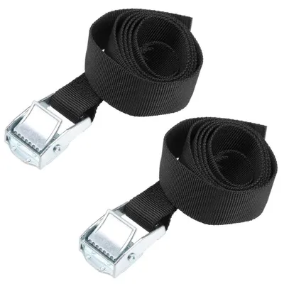 Zdjęcie produktu dla Paski mocujące z zaciskiem, 2 sztuki, udźwig 80 kg, polipropylen, czarne, 1 m x 25 mm