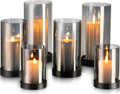 Produktbild von Windlicht schwarze Gläser Lantaarns Tischdekoration: Set von 6 Kerzengläsern Windlichter Außen Gläser Zylinder für Kerzen Kerzenglas große Dekoration Wohnzimmer moderne Teelichtgläser