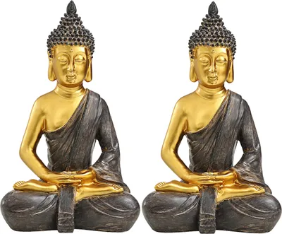 Produktbild von Dehner Dekofigur Buddha 2er Set, je ca. 39.5 x 25.5 x 18 cm, Polyresin, gold/braun