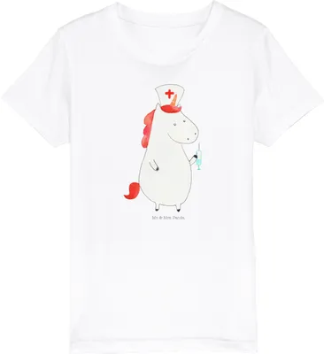 Produktbild von Mr. & Mrs. Panda Kleinkinder T-Shirt Einhorn Krankenschwester 7-8 Jahre (122/128) - Weiß - Geschenk, Krankenpfleger, Kurzarm Kinder, Ärztin, Unicorn, Teenager, Bio