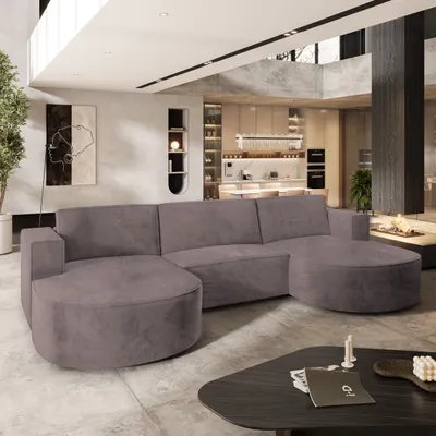 Produktbild von Masseno Ecksofa VEZZO M mit Schlaffunktion U-Form, Sofa mit Bettkasten, Wohnzimmersofa, Couch, Soffa, Bettsofa, Couchgarnitur- Lila, MONOLITH 62