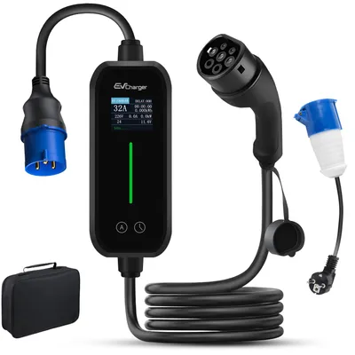 Produktbild von 7kW Mobiles EV Ladegerät Typ 2 | 6-32A einstellbar, 6m Kabel, App-Steuerung, 3.5kW Adapter inklusive, für alle E-Autos & PHEV