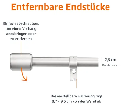 Productafbeelding van Amazon Basics uitschuifbare gordijnstang met plat uiteinde - extra lang, 183 tot 366 cm, geschikt voor slaapkamer, eetkamer, woonkamer of keuken, nikkel