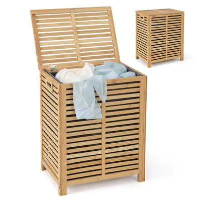 Immagine prodotto di COSTWAY Cesto per la biancheria con coperchio grande, cestino per la biancheria da 80L in bambù, scatola per la biancheria con sacchetto per la biancheria rimovibile e lavabile, cassetta per la biancheria per bagno, camera da letto, soggiorno