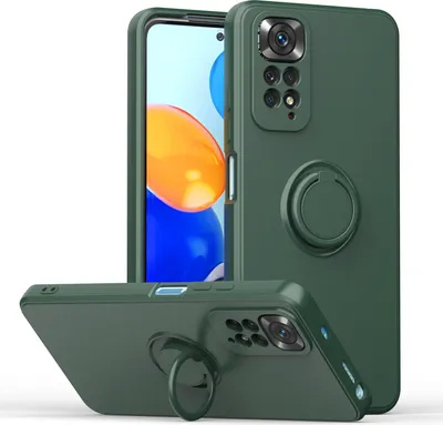 Produktbild von Redmi Note 11 Handyhülle, Ring Halter Ständer Kratzfeste Weiche Silikon schutzhülle für Xiaomi Redmi Note 11 / Note 11S Grün