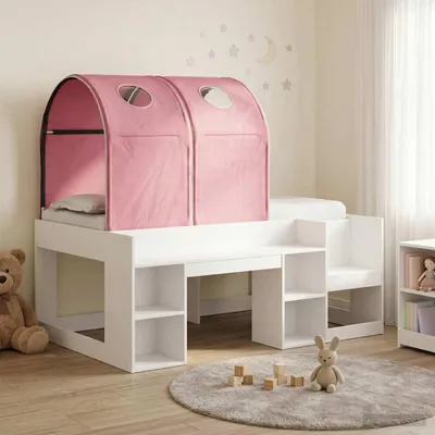 Obrázek produktu pro Maison Exclusive – Postel s tunelovým úložným prostorem a policí, 3 kusy. Bílá a růžová dřevotříska