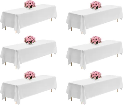 Immagine prodotto di VEVOR 6 x tovaglia da tavola 2286x3353 mm, protezione per tovaglia riutilizzabile, tovaglia lavabile in lavatrice in tessuto di poliestere per feste matrimoni banchetti eventi formali, bianco