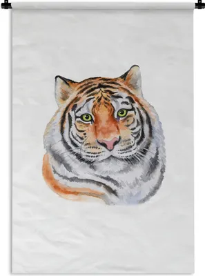 Produktbild von MuchoWow® Wandteppich Wandbehang Tiger - Kopf - Grün 90x135 cm Tapisserie Dekoration Wandtuch - Baumwolle - Wandskulptur