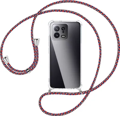 Produktbild von Handykette Backcover-Schutzhülle mit Band (Metall silberfarben) für Xiaomi 13 (6.28'') - silber/blau/rot