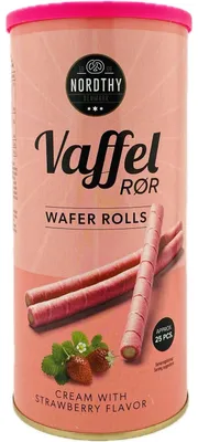 Produktbild von Waffelröllchen mit Erdbeergeschmack Nordthy Denmark 250g