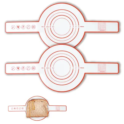 Produktbild von 2-teilige Silikon-Backmatte mit Griff, wiederverwendbare Backmatte für Brot und Teig, antihaftbeschichtet, hitzebeständig, Silikon-Ofenmatte, rot