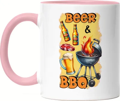 Produktbild von Beer & BBQ Grillen Bier lustiges Grill Spruch Tasse Rosa