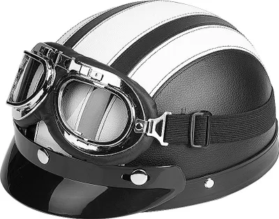Zdjęcie produktu dla Uniwersalny kask motocyklowy na skuter z syntetycznej skóry z otwartą twarzą i goglami UV biały