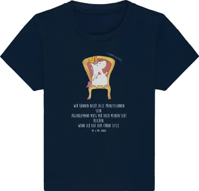 Produktbild von Mr. & Mrs. Panda  T-Shirt Einhorn König 12. - 18. Monat - French Navy - Geschenk, Unicorn, Bundeskanzler, Kinder Top, Babyshirt, Prinzessin, Präsident, Krone, Öko Baby