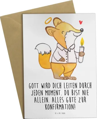 Produktbild von Mr. & Mrs. Panda Grußkarte Fuchs Konfirmation - Weiß - Geschenk, Gläubig, Kommunion, osterkarte, Gott, einladungskarten, Alles Gute, dankeskarten, babykarte