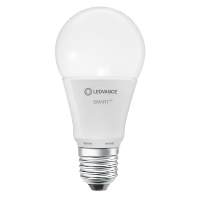 A white LED smart bulb with a silver screw base, shown against a white background.