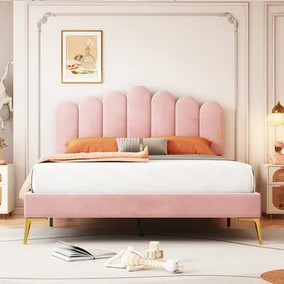 Produktbild von Polsterbett mit Lattenrost, 140x200 cm, Kopfteil höhenverstellbar, Doppelbett, Samt