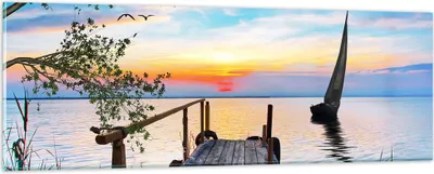 Produktbild von Bilder auf glas - Brücke See - 90x30cm - Glasbilder - Wandbilder - Bilder - Kunstdruck - zum Aufhängen bereit - Wanddekoration aus Glas - Glas Bilder - Wandbild auf Glas - Einteilig - GAB90x30-4115
