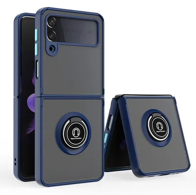 Produktbild von Für Samsung Galaxy Z Flip4 5G Shadow Ring Etuis Handy Tasche Hülle Dunkel Blau