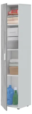 Produktbild von Mehrzweck-Kabinett Dmana, Beistellschrank mit 1 Tür und 3 Einlegeböden, Moderne Garderobe, Hoher Säulenschrank, 41x37h182 cm, Zement und Weiß