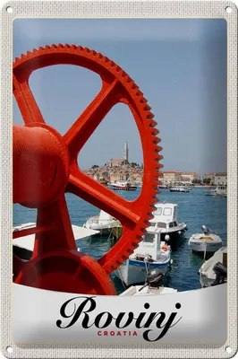 Produktbild von Blechschild Reise 20x30cm Rovinji Kroatien Boote rot Haus