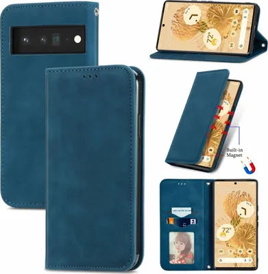 Produktbild von König Design Hülle kompatibel mit Google Pixel 6 Pro Kunstleder Handyhülle - Handy Case Blau