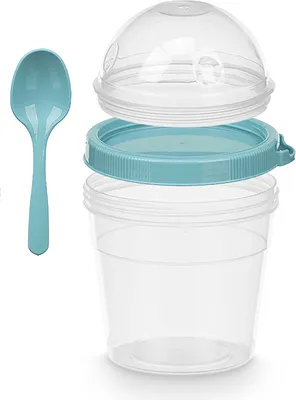Produktbild von MÜSLIBECHER + Löffel und Deckel 500ml Müsli to go Joghurtbecher Becher Yoghurt Obst 80 (Türkis)