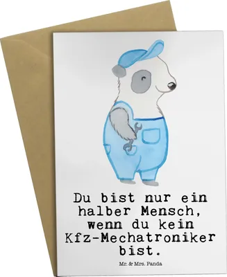 Produktbild von Mr. & Mrs. Panda Klappkarte Kfz-Mechatroniker Herz - Weiß - Geschenk, dankeskarten, einladungskarten, Ausbildung, Grußkarten, Witzig, hochzeitskarten, Lustig, Spruch