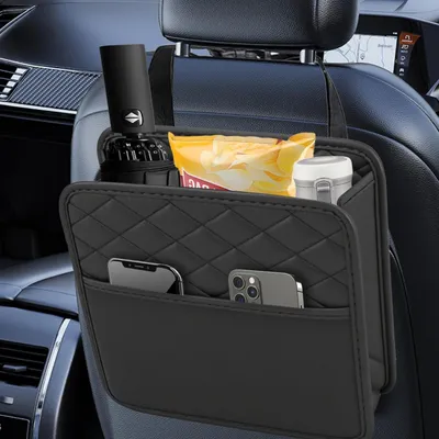 Immagine prodotto di Organizzatore per sedili auto, ecopelle nera, protezione per schienale, ideale per bambini, impermeabile, da appendere