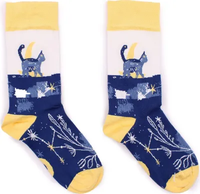 Produktbild von Socken Strümpfe Katze Mitternacht Sterne Himmel M/L EU 41-46