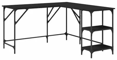 Image de Bureau en forme de L - Noir - 139 x 139 x 75 cm - Matériaux : bois et métal