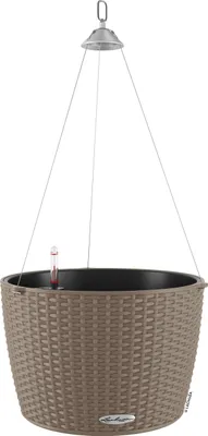 Produktbild von LECHUZA-Pflanzgefäß NIDO Cottage 35 Sandbraun | Hängeampel mit Bewässerungssystem und Pflanzeinsatz | Flechtoptik | Ø 35 x 23 cm | 15308