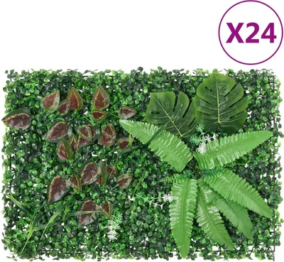 Obrázek produktu pro Umělý plot s rostlinami 24 ks zelený 40 x 60 cm