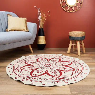 Produktbild von Runder Terrakotta-Teppich mit Mandala-Muster, 120 cm