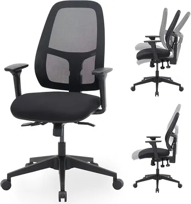 Produktbild von Bürostuhl bis 150 kg mit Verstellbarer Sitztiefe und Sitzneigung - Multifunktional Verstellbarer Ergonomischer Schreibtischstuhl, Schwarz