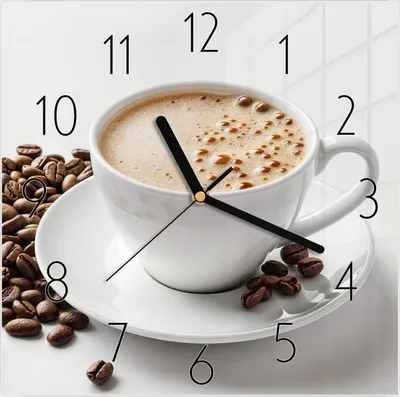 Produktbild von Wanduhr aus Glas mit Motiv Kaffeetasse und Bohnen- 30 x 30 cm - inkl. Aufhängesystem