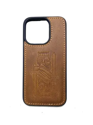 Produktbild von ROOGU Leder Handyhülle für iPhone 15 Pro – Echtleder mit König Prägung – kompatibel mit MagSafe und Kabelloses Laden –  Hand Indien
