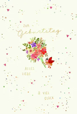 Produktbild von Geburtstag Skorpion's Art Karte mit Briefumschlag Marienkäfer mit Blumenstrauß