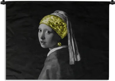 Produktbild von MuchoWow® Wandteppich Wandbehang Johannes Vermeer - Mädchen mit Perlenohrring - Gold 90x67.5 cm Tapisserie Dekoration Wandtuch - Fototeppich - Wand-Skulpturen