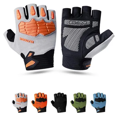 Produktbild von MTB Mountainbike Fahrradhandschuhe Herren Damen Sommer mit 5mm Palm Pad TPR SCR Protect Touch-Screen Atmungsaktiv KT202 L Silbergrau&Orange